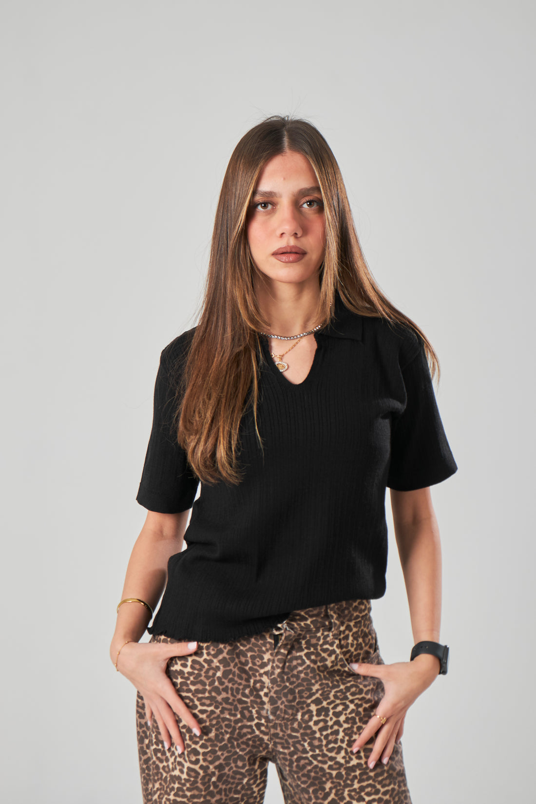 Ribbed Knit T-Shirt