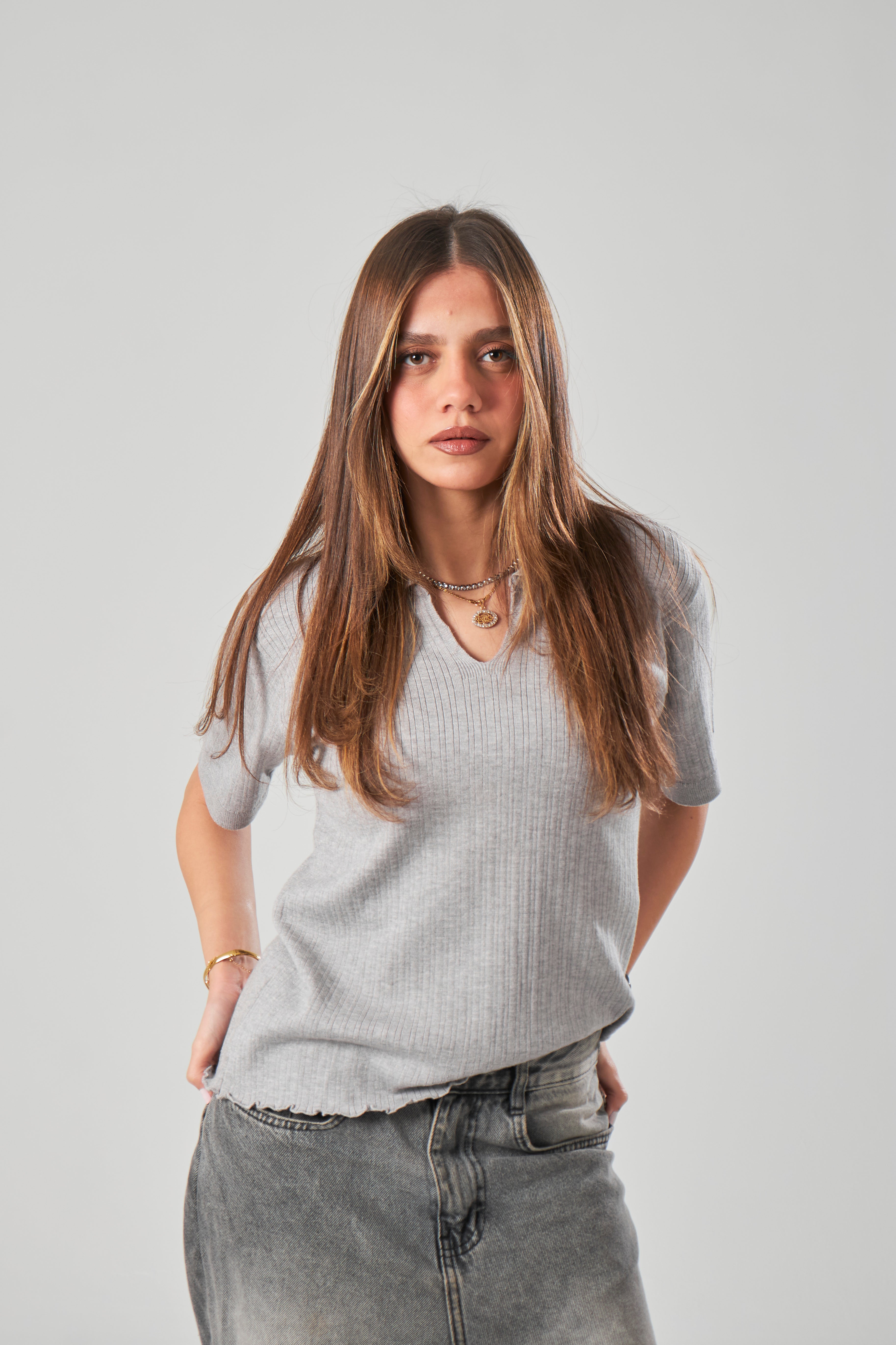 Ribbed Knit T-Shirt