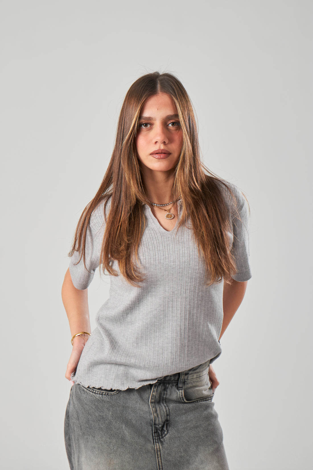 Ribbed Knit T-Shirt