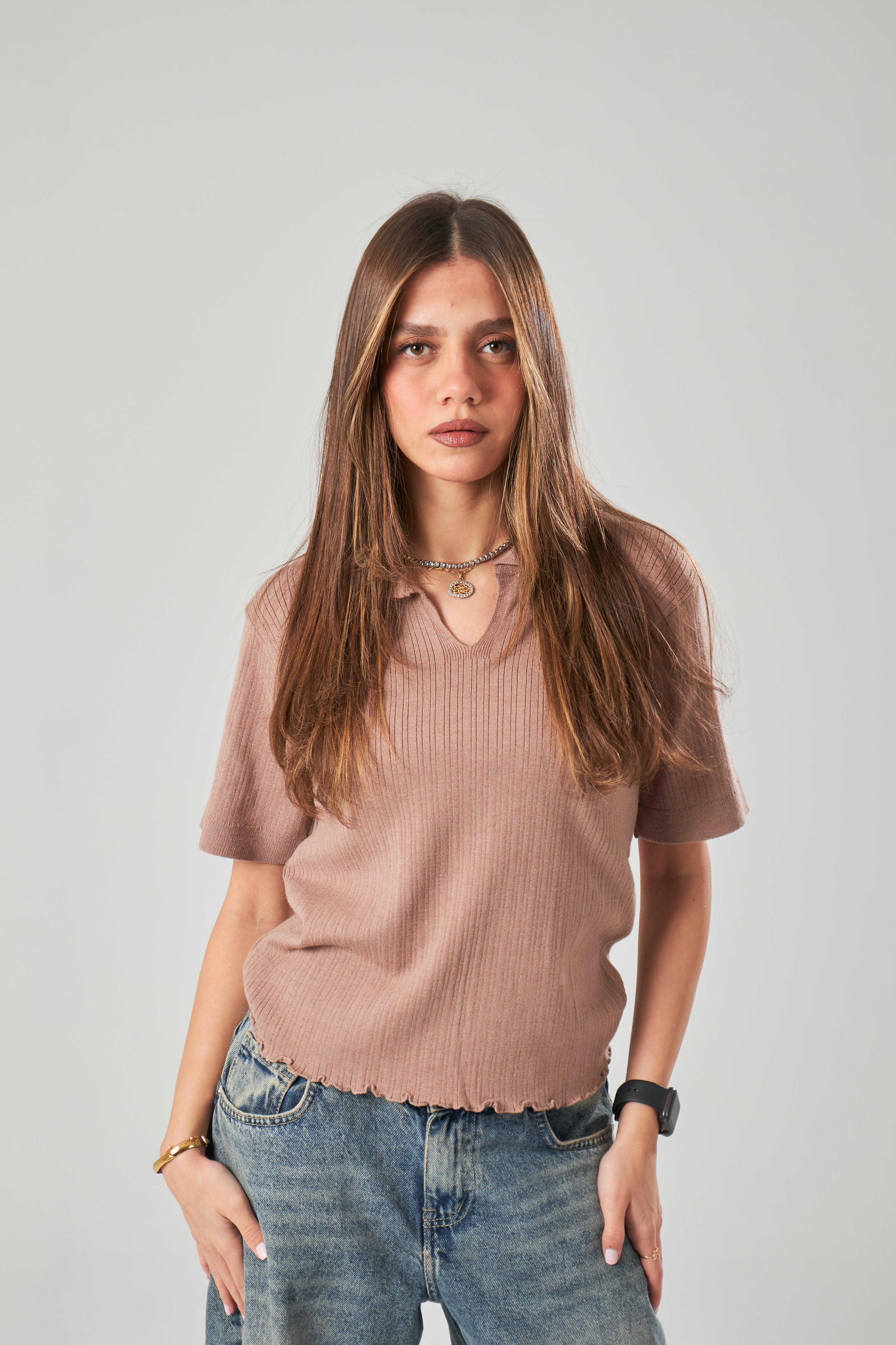 Ribbed Knit T-Shirt