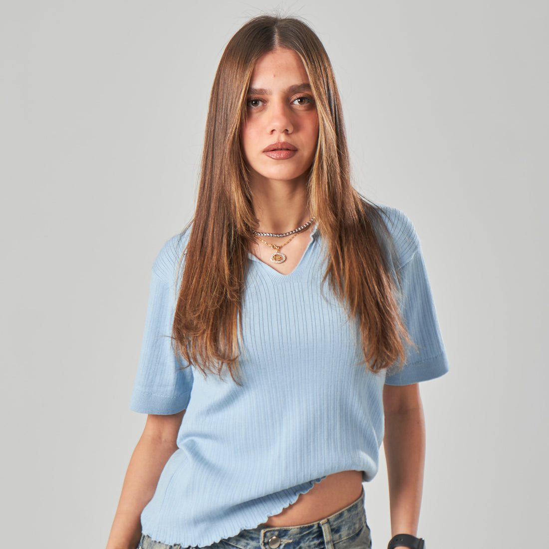 Ribbed Knit T-Shirt