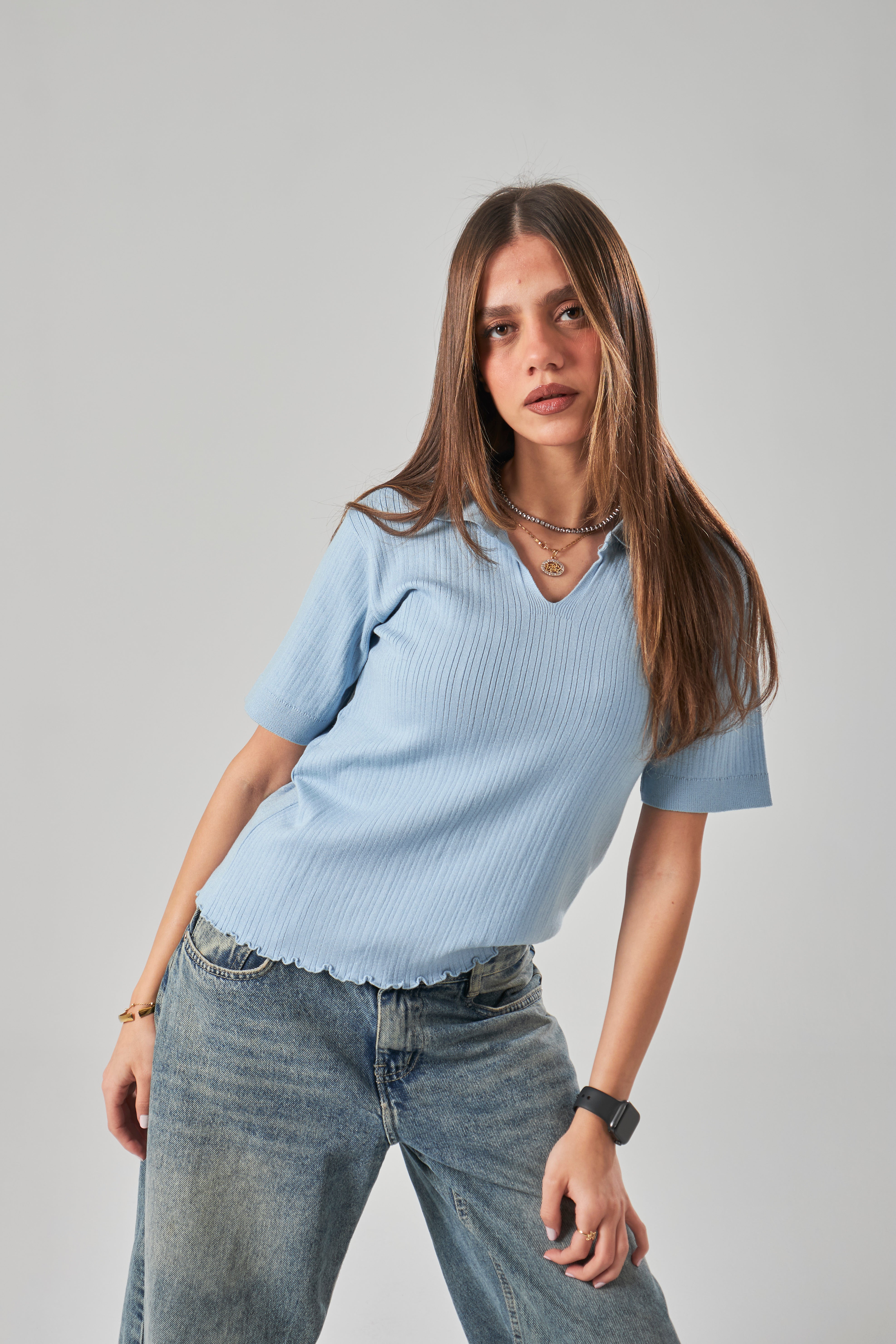 Ribbed Knit T-Shirt