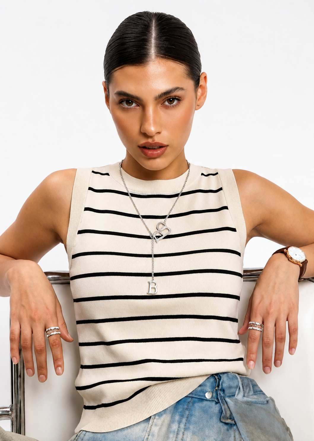 striped knit vest